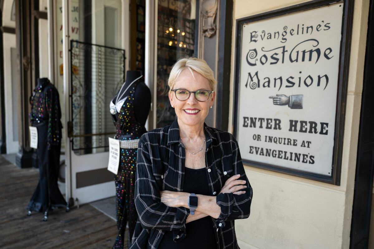 Owner Deborah Chausse stands outside Evangeline’s Costume Mansion in Old Sacramento on Wednesday. Her mother Dorothea Evangeline Chaussé founded the store in 1974.