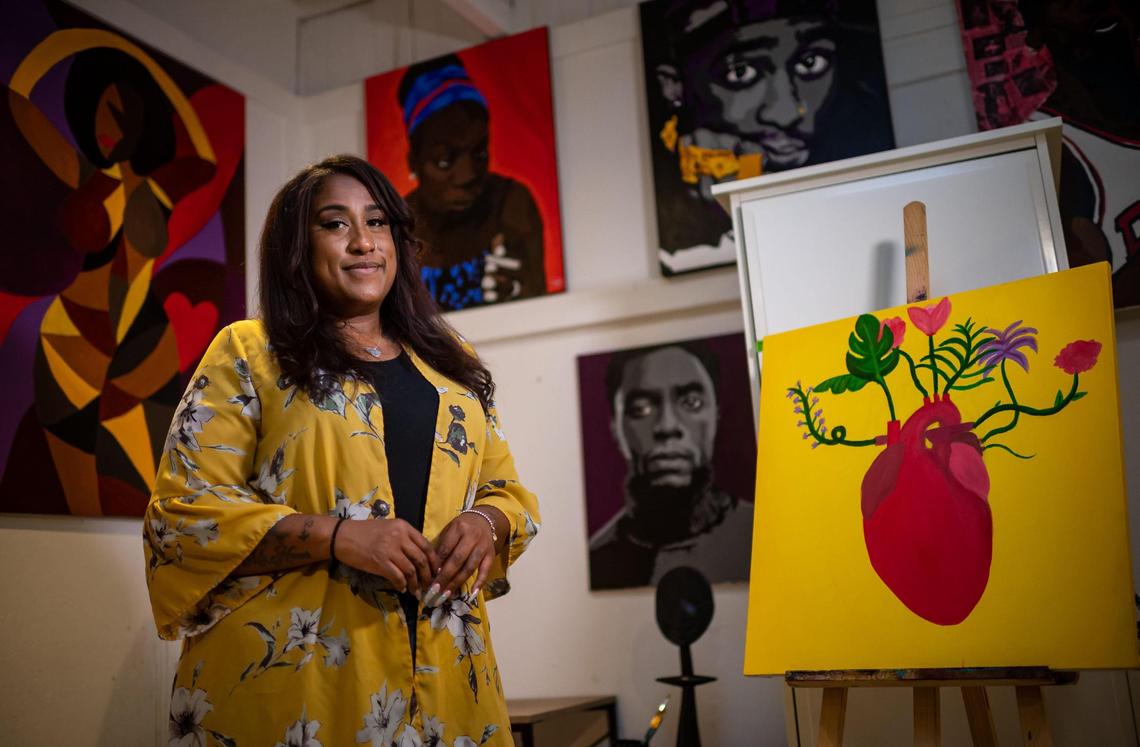 Shawntay Gorman, of TaystyArt, is photographed in her studio at The Brickhouse Gallery & Art Complex on Wednesday, April 6, 2022, in Sacramento’s Oak Park neighborhood.