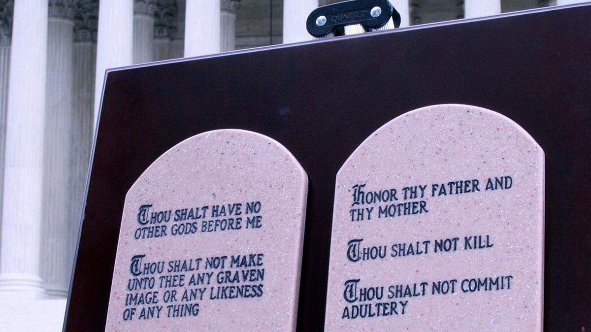 This June 27, 2005, photo shows the Ten Commandments on display outside of the US Supreme Court in Washington, D.C. (Karen Bleier/AFP via Getty Images/TNS)