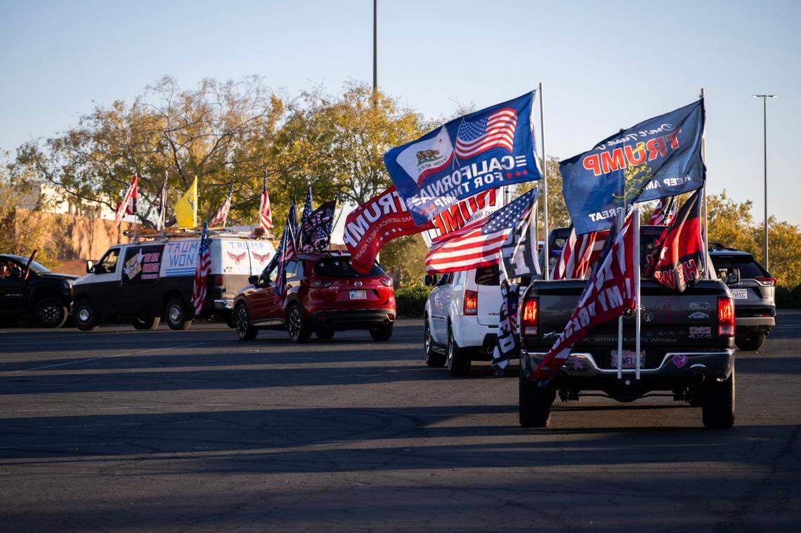 The Freedom Riders 1776 intrastate caravan celebrating President-elect Donald Trump depart Sunrise Mall in Citrus Heights for a trip around the Sacramento-region freeways on Wednesday, Nov. 6, 2024.