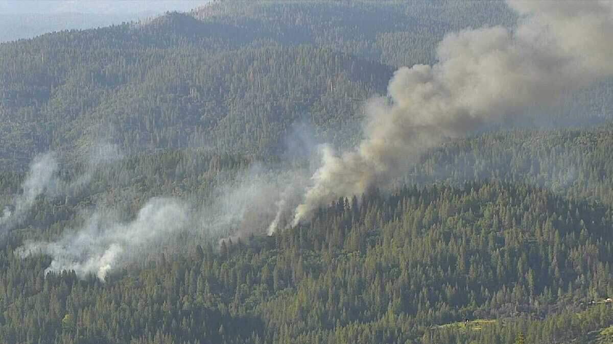 Smoke from the Ranch Fire in Butte County is seen from Bloomer Lookout in a PG&E camera Wednesday, May 15, 2024, linked to the AlertCalifornia camera network. The blaze reached 10 acres before firefighters stopped forward progress.