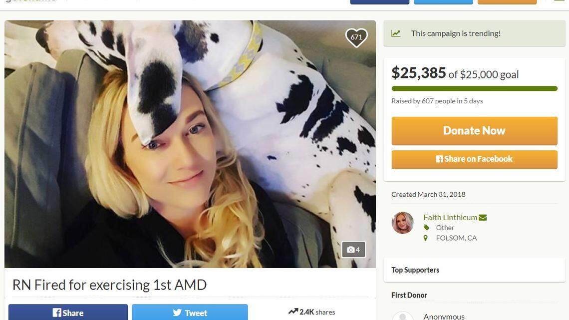 This screenshot of Faith Linthicum's GoFundMe shows the funds raised have exceeded her goal.