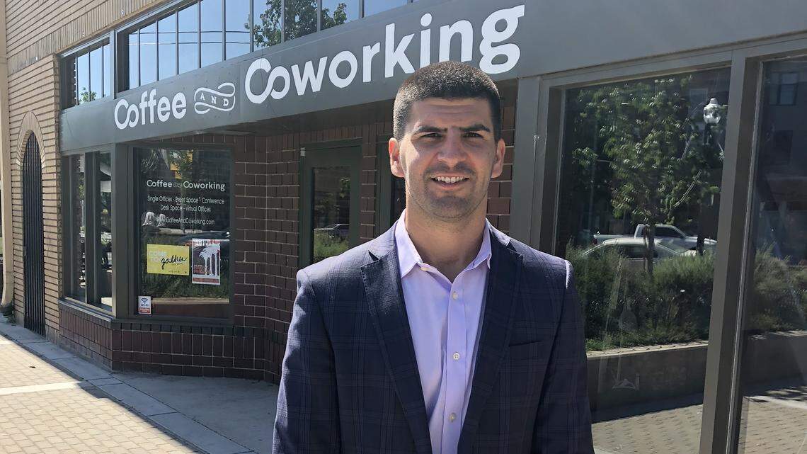 Jake Mossawir, CEO of St. Hope, in front of the future home of Lo-Lo’s Chicken & Waffles.