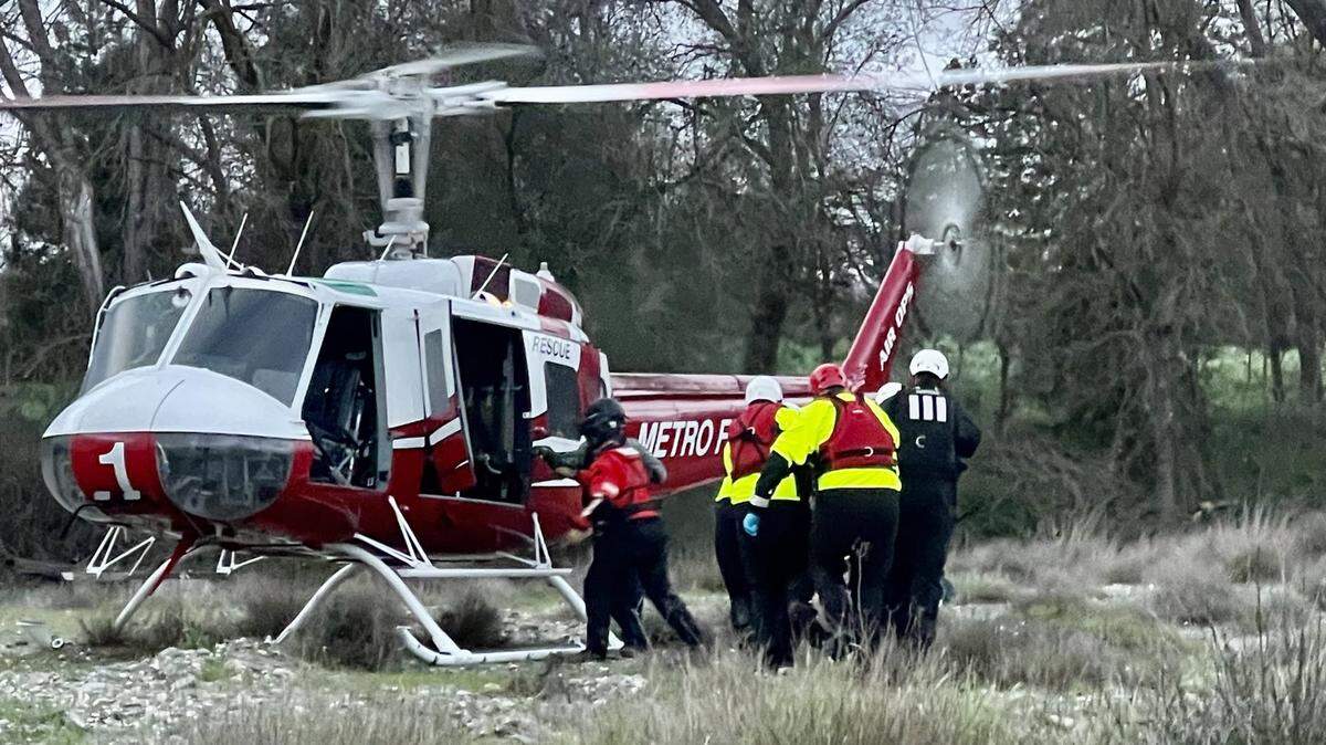 A Sacramento Metropolitan Fire District helicopter airlifted an injured kayaker who had been rescued from the American River to a hospital on Tuesday evening, March 15, 2023. Fire officials said the kayaker was not wearing a life jacket.