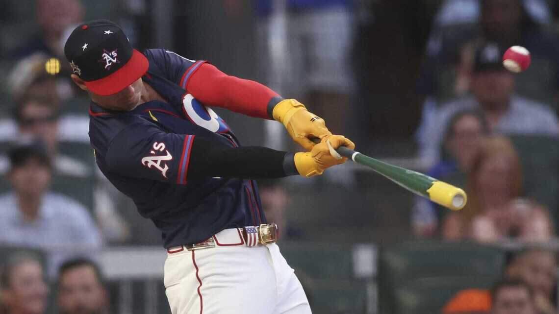 Athletics slugger Brent Rooker knocked out of Home Run Derby by less than a foot