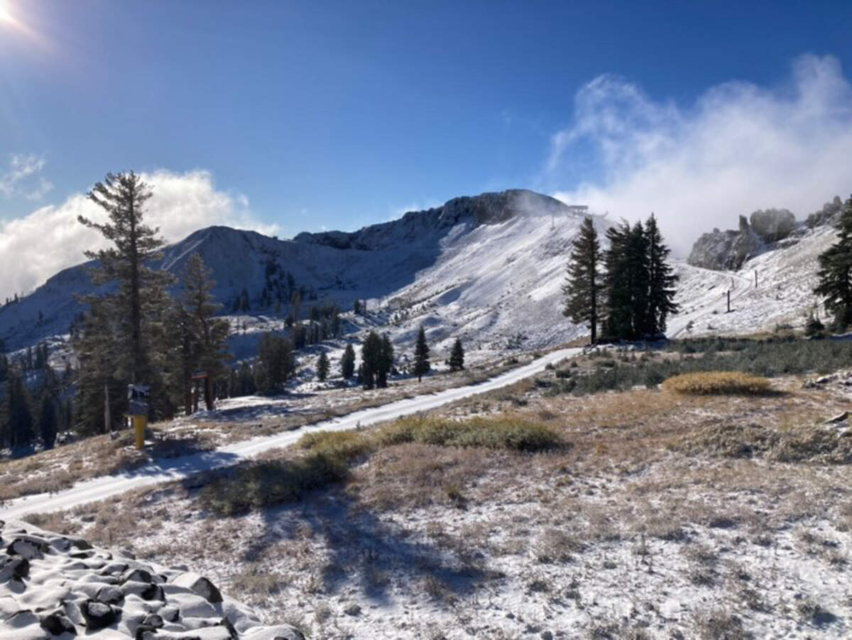 Snow fell overnight in Lake Tahoe on Oct. 10, 2023.