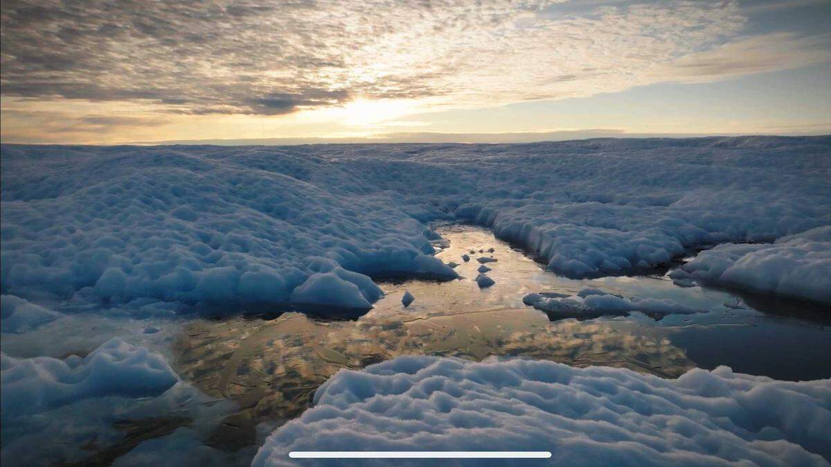 A sunrise image of the Greenland Ice Sheet from “The Memory of Darkness, Light and Ice” a film by Sacramento State professor and filmmaker Kathy Kasic.
