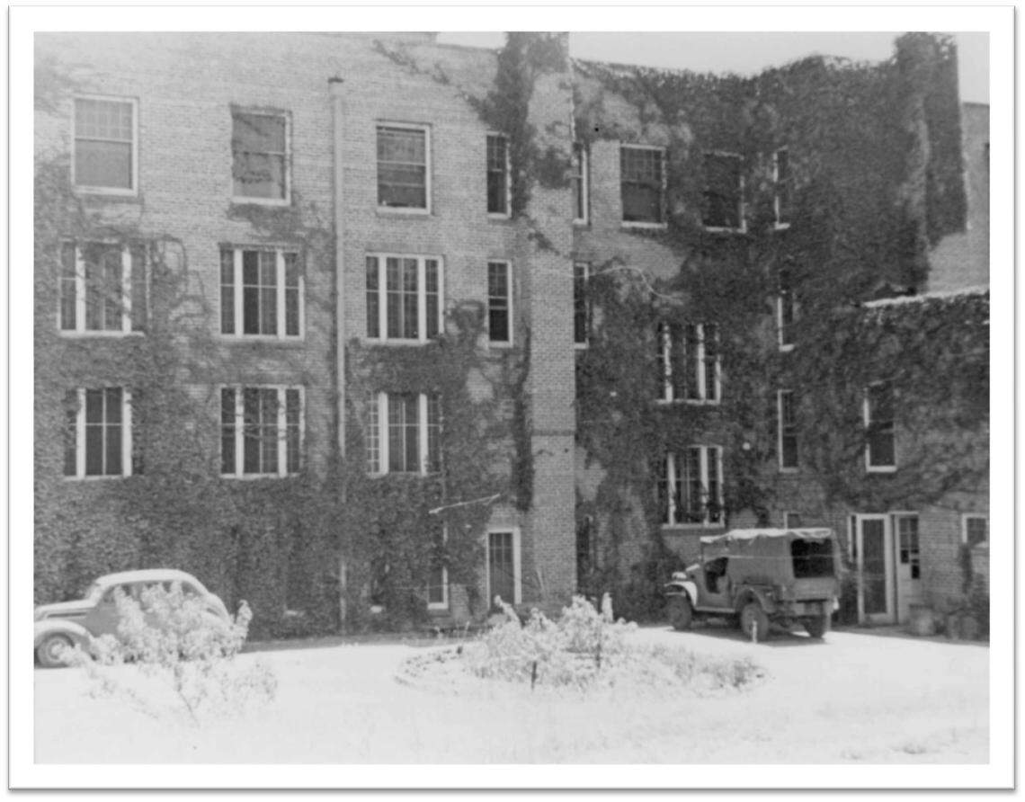 A 1944 photograph of the back of the hotel when it was home to Camp Tracy. POWs would typically enter through the back.