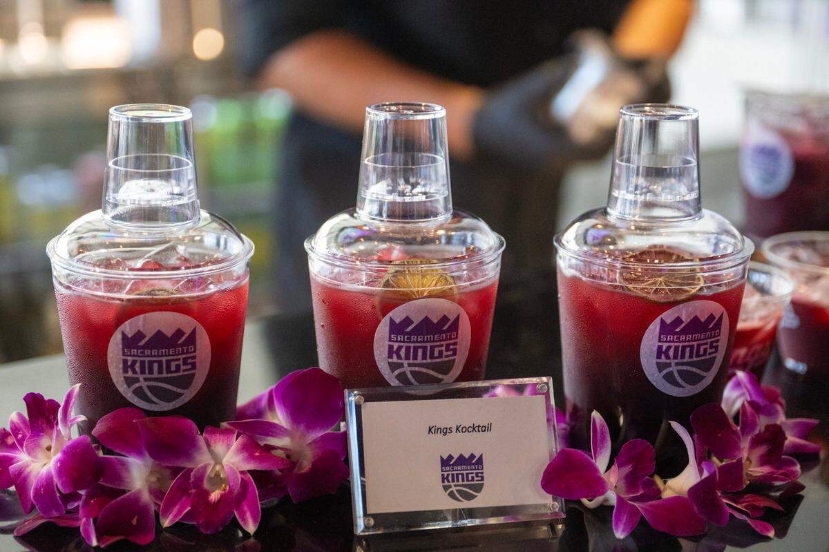 The Kings Kocktail, a new menu item at Golden 1 Center for the upcoming basketball season, is unveiled on Wednesday.