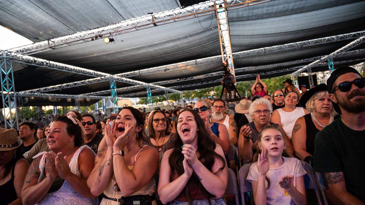 Fans clap, cheer and sing along as Queen Nation, a Queen tribute band, performs Radio Ga Ga on the Golden 1 Stage during the California State Fair at Cal Expo on Tuesday, July 26, 2022, in Sacramento.