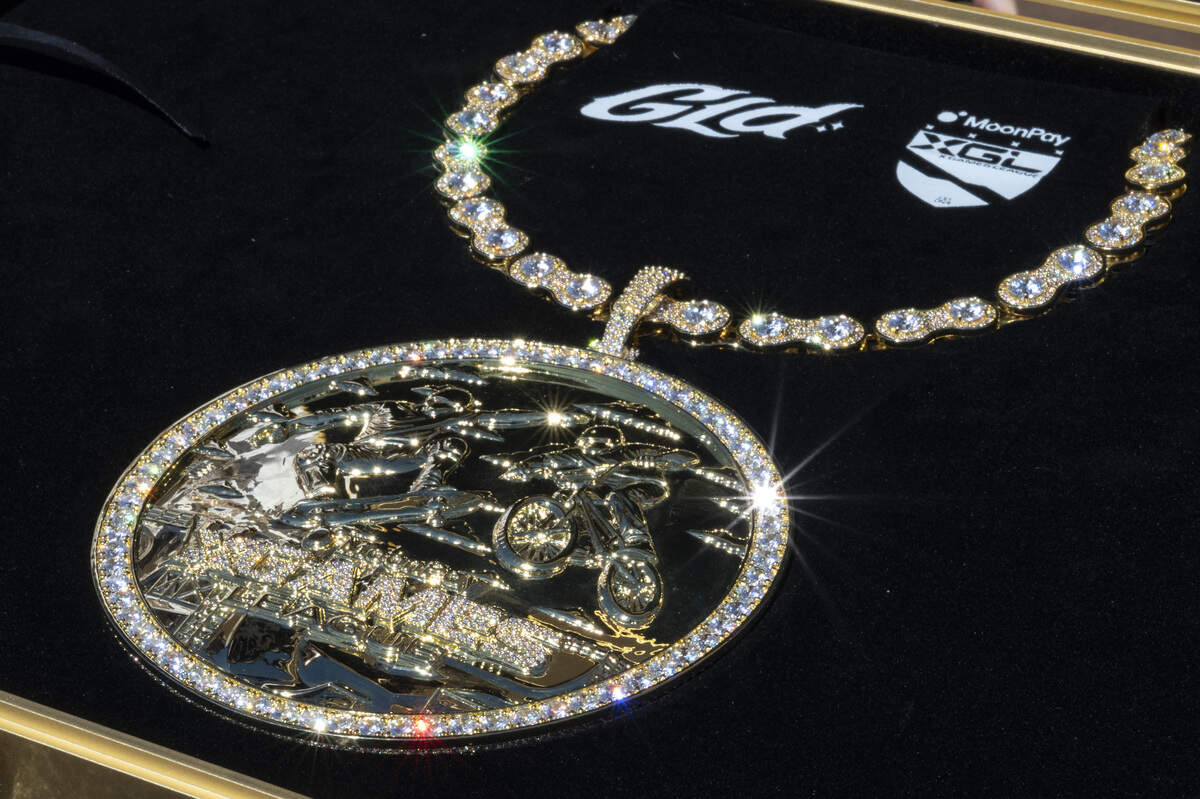 A gemstone studded chain that is presented to winners of events at X Games Sacramento at Cal Expo in Sacramento on Sunday, June 28, 2026.