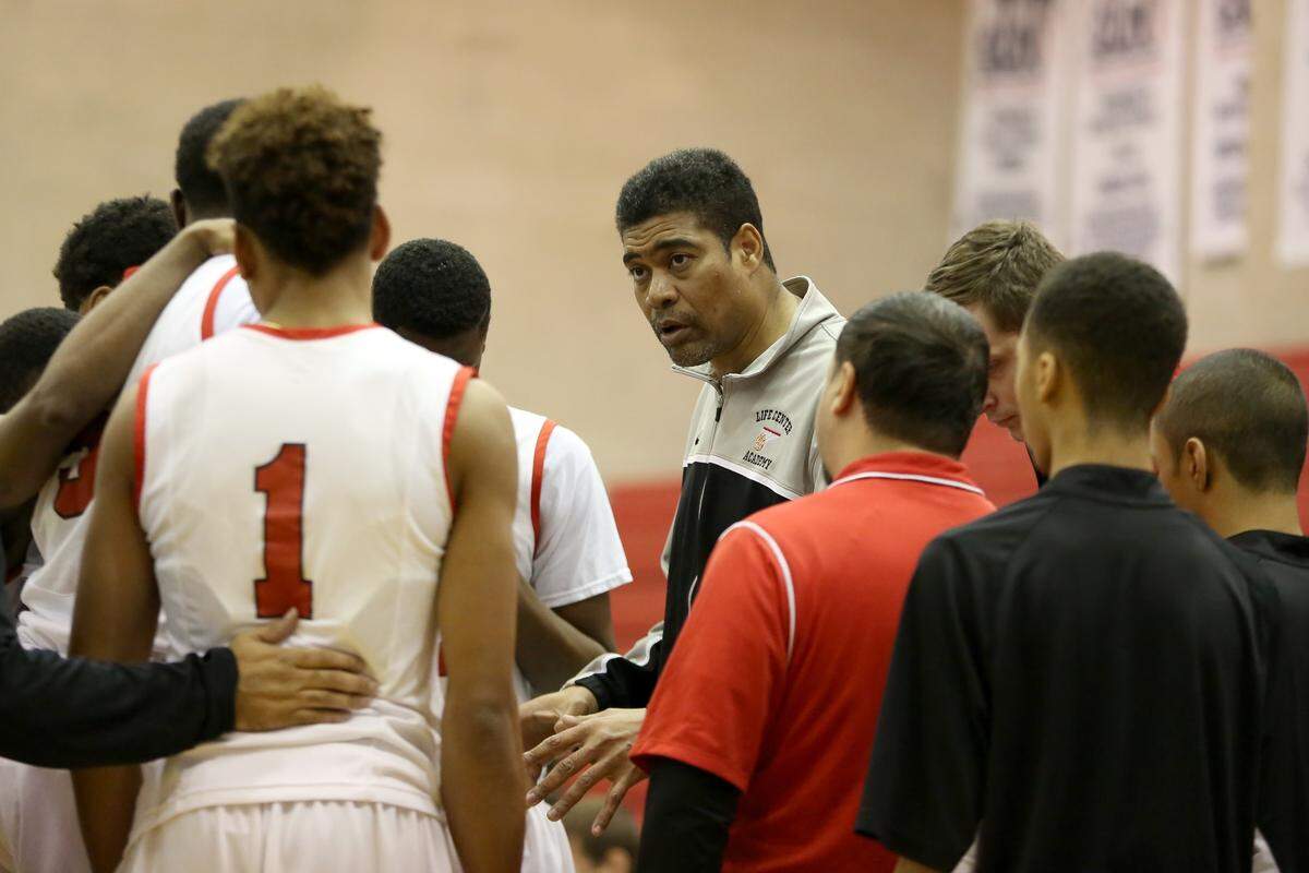 Life Center head coach Pervis Ellison is seen on the sidelines against MacDuffie during their Big Apple Basketball Classic high school basketball game in Manhattan, N.Y., on Jan. 17, 2015.