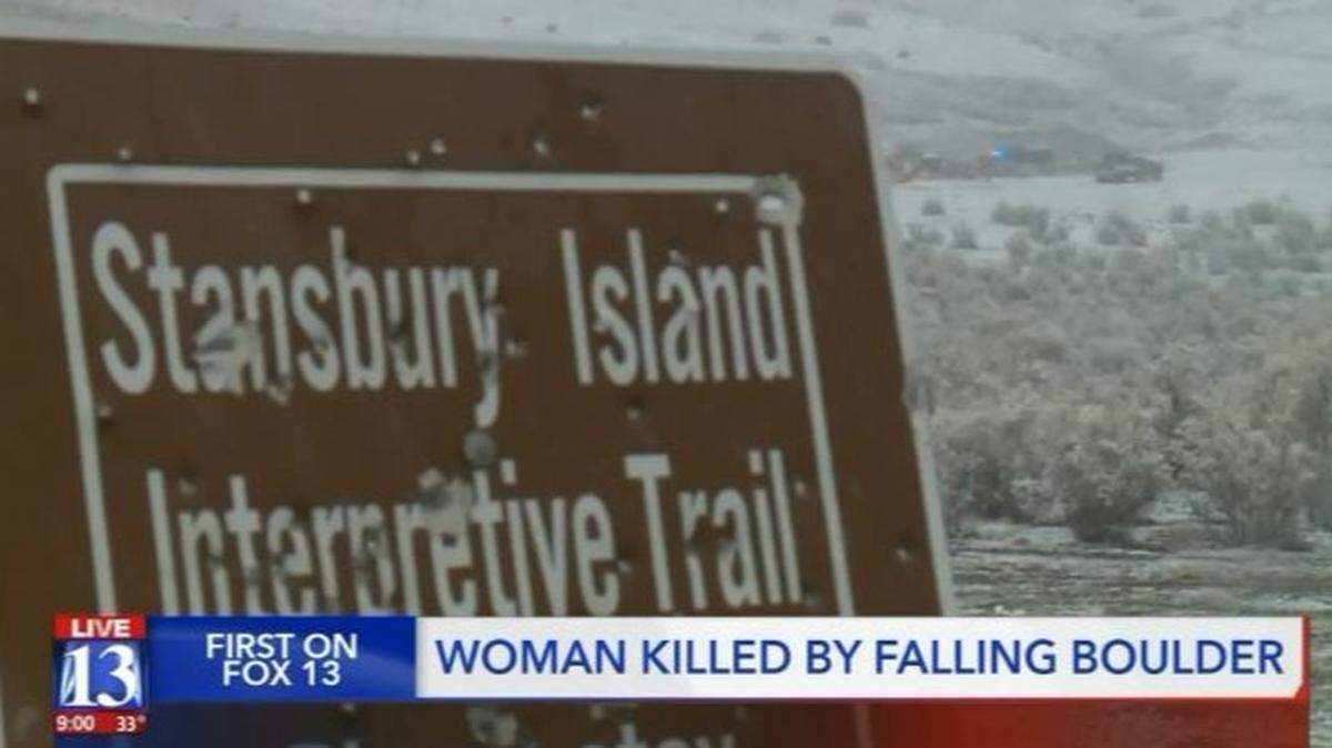 A 37-year-old Utah woman hiking near Great Salt Lake died Saturday afternoon when a boulder rolled on top of her, crushing her and trapping her body for hours, sheriff’s officials say.