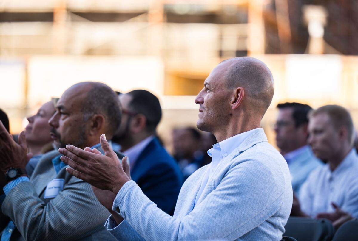 Sacramento mayoral candidate Kevin McCarty claps as Mayor Darrell Steinberg gives his final State of the City address on Thursday.