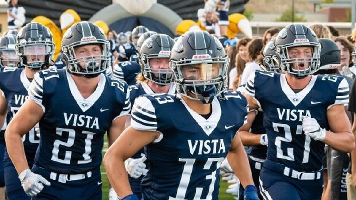 The Vista del Lago football team takes the field for a recent game.