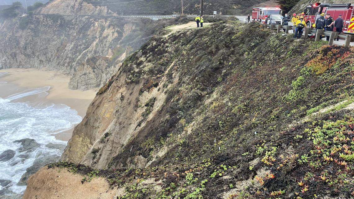 A California Highway Patrol officer discovered the wreck after following fresh skid marks to the edge of the cliff.