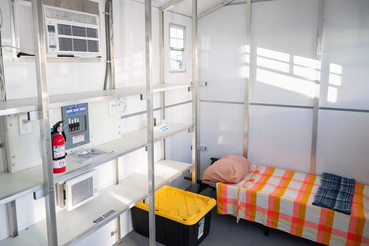 A trailer, that can house two people, sits ready at the homeless shelter at 3900 Roseville Road on Friday in North Sacramento.