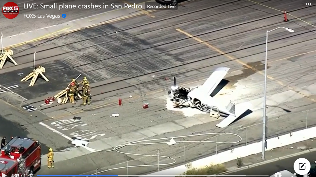 A small airplane crashed into a big rig at a busy port near Los Angeles, California.