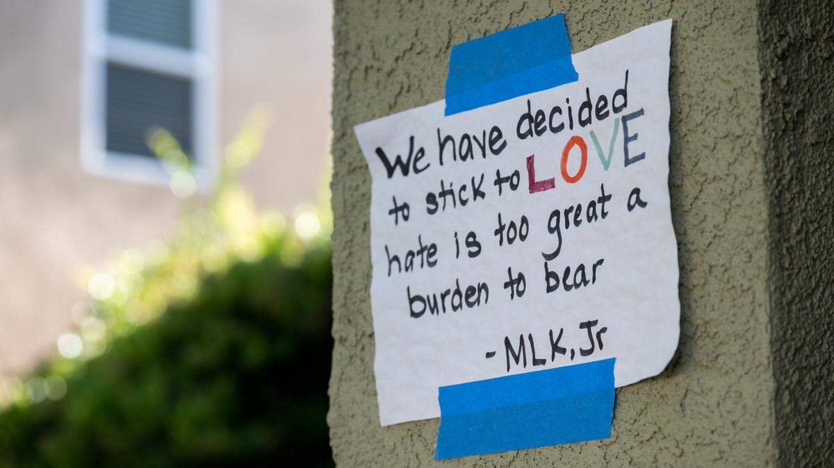 File photo of a sign posted outside a Sacramento County home. The resident said multiple LGBTQ+ Pride flags had been stolen from the house. Pride Month often sees an uptick in homophobic behavior that includes Zoom-bombings of public meetings.