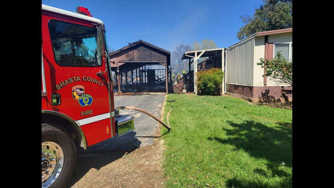 A “gopher gasser” ignited a fire that burned down a carport near Redding, California fire officials say.