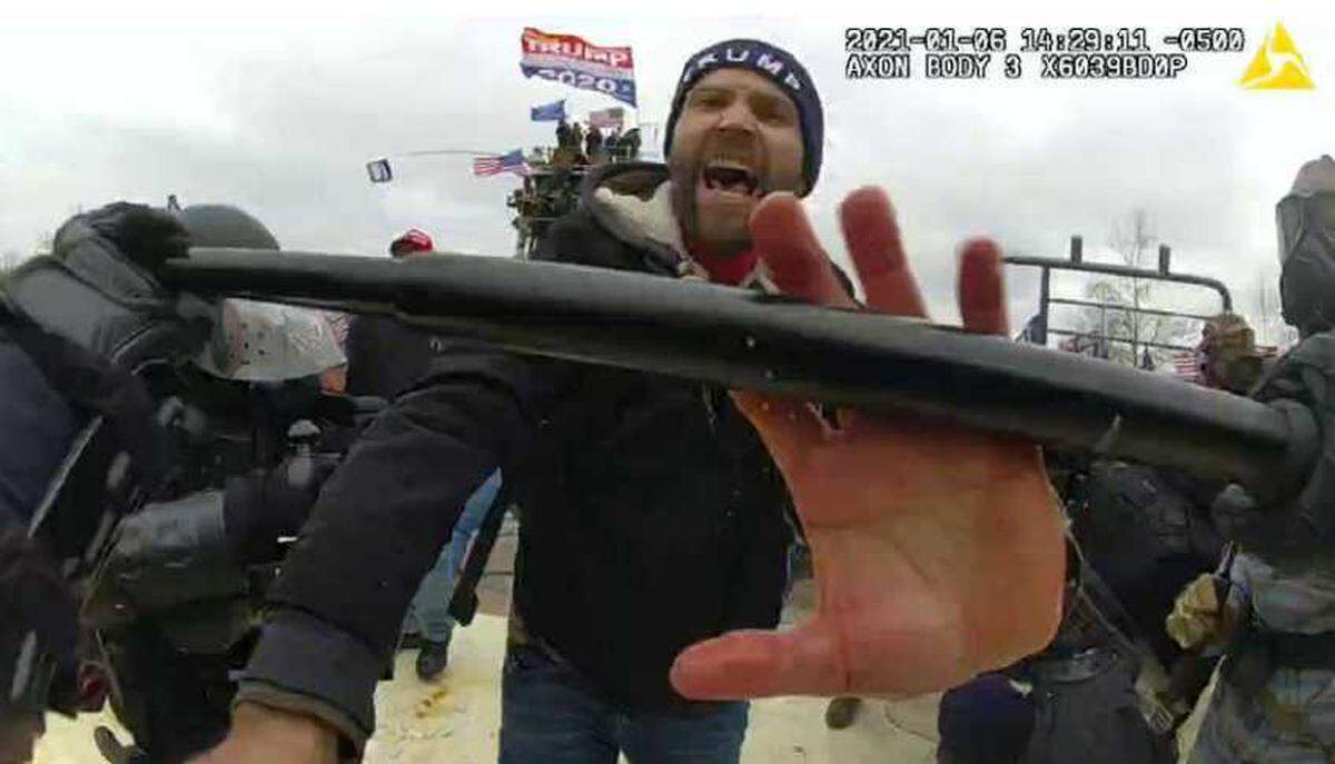 Bodycam footage shows a man who is believed by the FBI to be Granite Bay resident Dane Thompson lunging at a police officer at the Jan. 6 riots at the U.S. Capitol.
