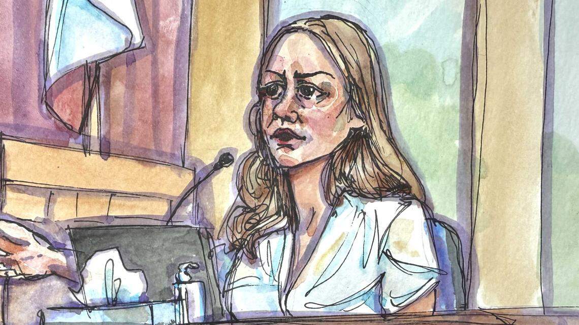 Samantha Scott testifies at the Auburn Historic Courthouse on Friday, June 6, 2025, describing her role in events surrounding the 2021 Lake Tahoe-area shootings in a trial Daniel Serafini.