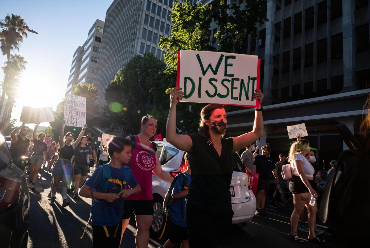 Hundreds of abortion-rights supporters march in Sacramento after gathering outside the Capitol after the U.S. Supreme Court’s decision on Dobbs v. Jackson earlier this year.
