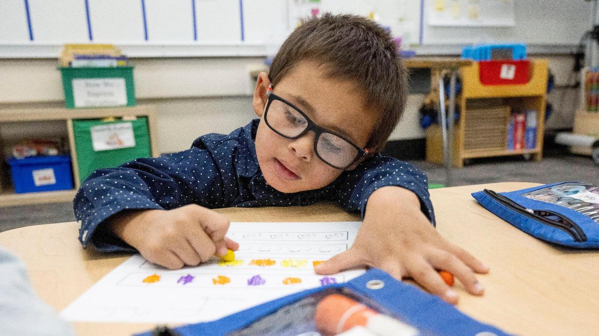 A transitional kindergartner at Carmichael’s Thomas Kelly Elementary in October.
