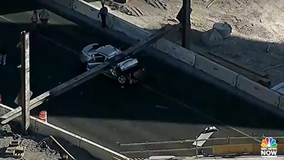 A steel beam falling from a Las Vegas overpass crushed a car, killing a police detective, Nevada officials say.