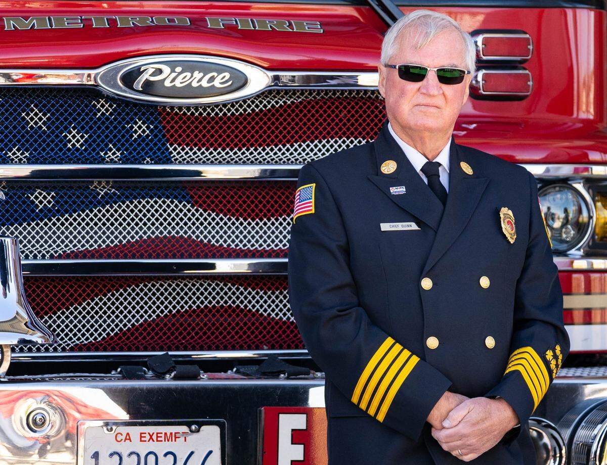 Kevin Quinn of the National Volunteer Fire Council prepares to speak on residential structure fires during a press conference at the Sacramento Metropolitan Fire District Firehouse 68, Thursday April 20, 2023.