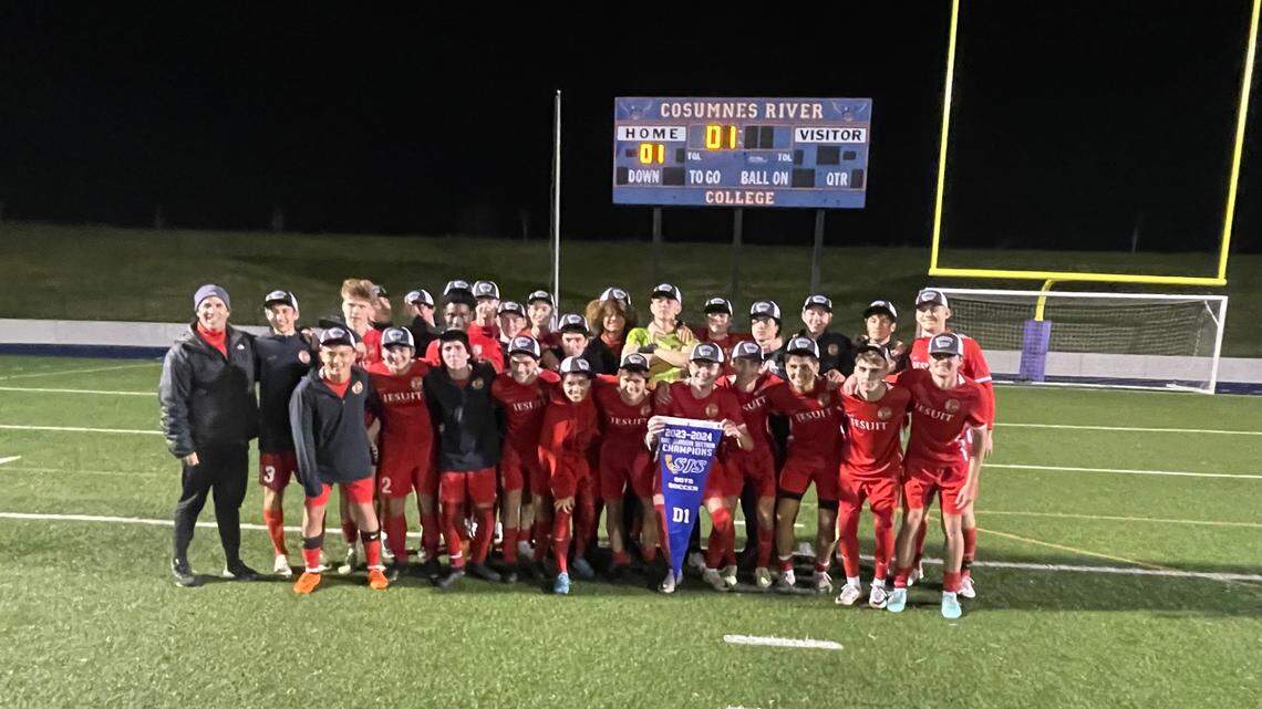 The Jesuit High School boys soccer team defeated McClatchy 2-0 to win the CIF Sac-Joaquin Section Division I championship Saturday, Feb. 24, 2024, at Cosumnes River College.