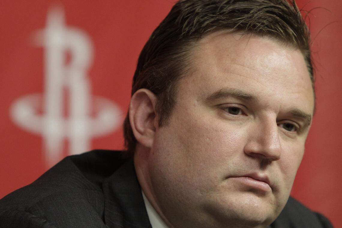 FILE - In this April 19, 2011, file photo, Houston Rockets general manager Daryl Morey discusses the direction of the team with the media during a basketball news conference, in Houston, after the decision to part ways with NBA basketball head coach Rick Adelman. Morey tried Sunday, Oct. 6, 2019 to defuse the rapidly growing fallout over his deleted tweet that showed support for Hong Kong anti-government protesters, saying he did not intend to offend any of the team’s Chinese fans or sponsors. (AP Photo/Pat Sullivan, File)