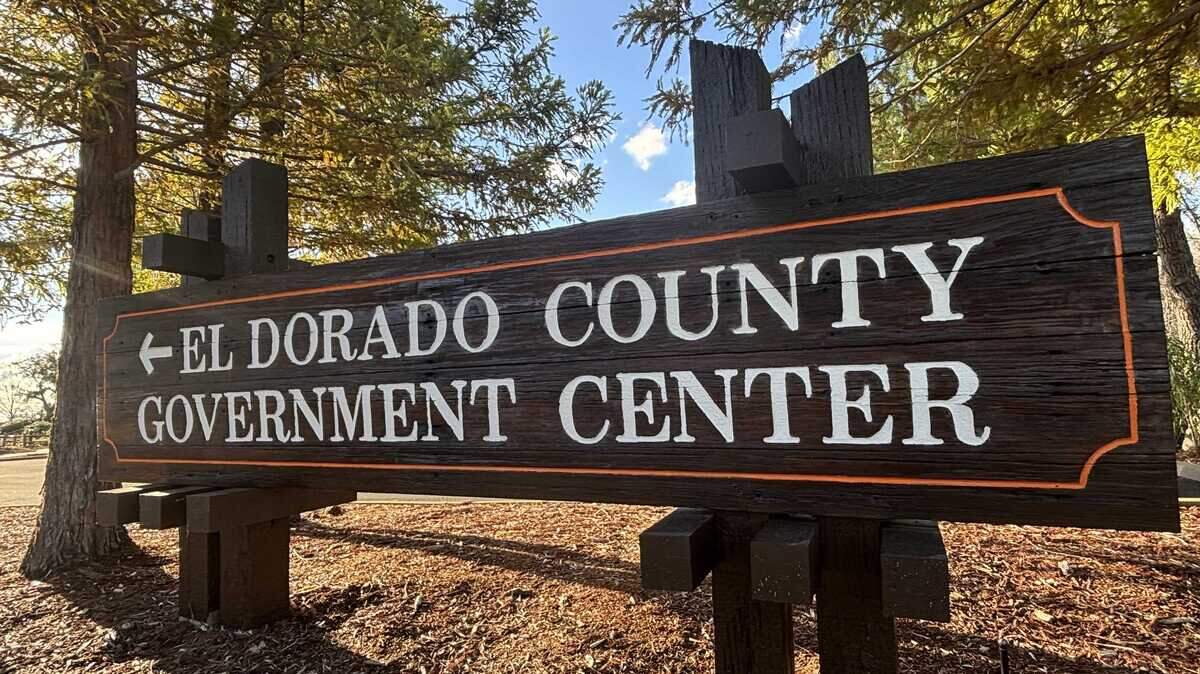 A sign points to the El Dorado County Government Center in Placerville where elected officials hold meetings and the offices of county staff workers.