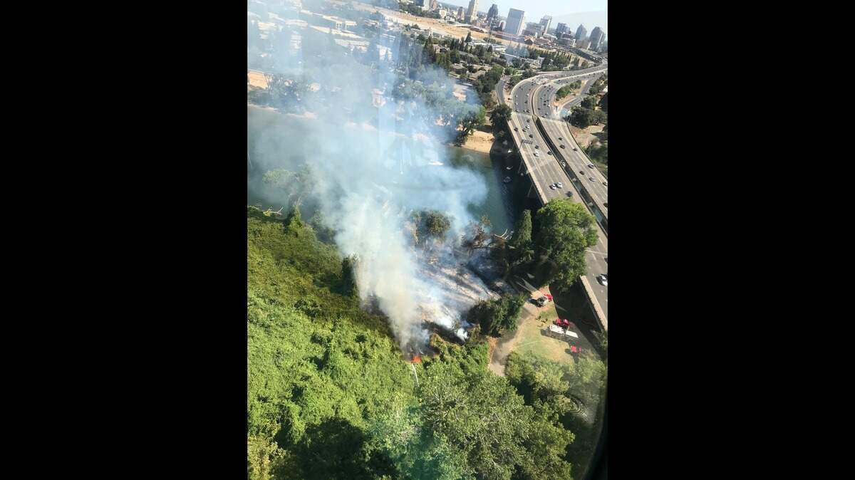 Sacramento Fire Department responded to a vegetation fire in Discovery Park on Saturday.