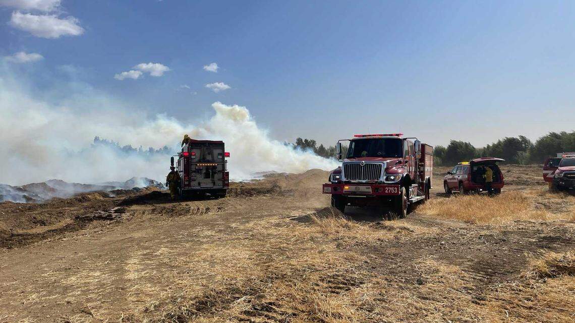 A wind-driven grass fire burned several acres and pushed flames against the runway at the Rancho Murieta Airport on Monday Oct. 11, 2021, in Rancho Murieta, California.