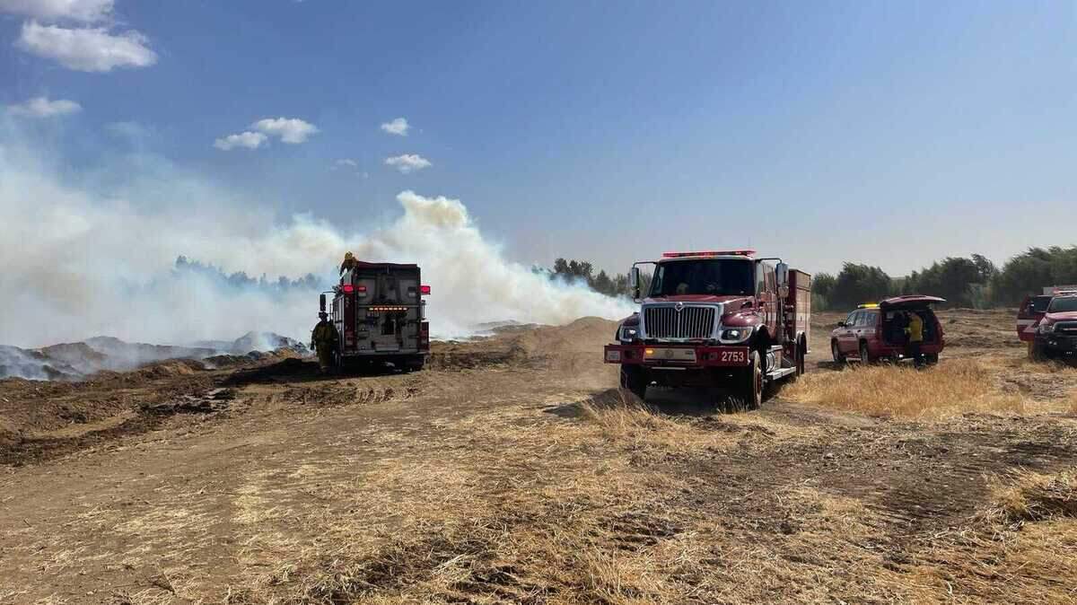 A wind-driven grass fire burned several acres and pushed flames against the runway at the Rancho Murieta Airport on Monday Oct. 11, 2021, in Rancho Murieta, California.