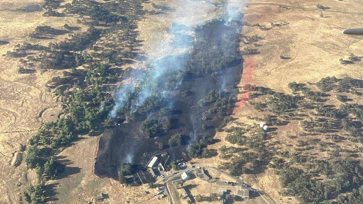 An aerial view of the Grant Fire, which burned 74 acres in Sacramento County near the Boys Ranch in Sloughhouse, on July 14, 2022.