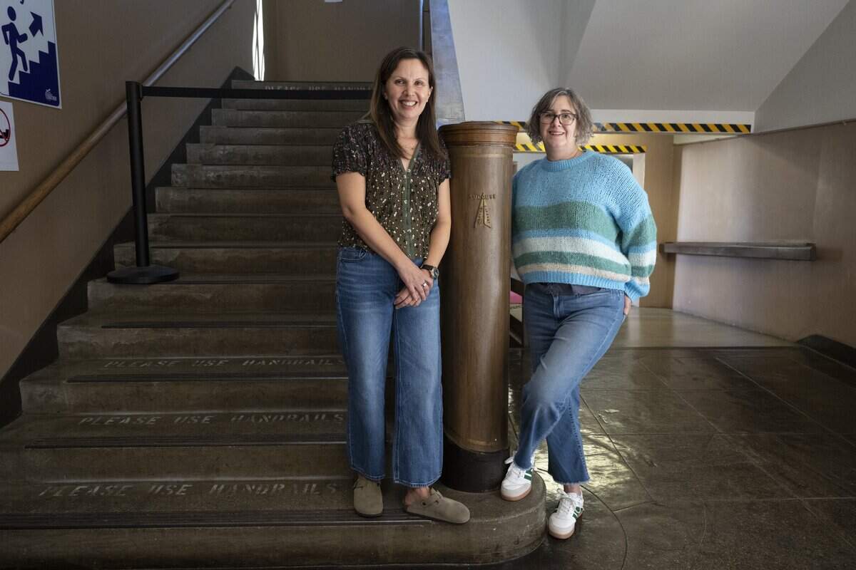 Shannon Ross, right, co-founder of East Sacramento Neighbors for Smart Growth, and Alyssa McKrell pose for a photo at A. Warren McClaskey Adult Center in East Sacramento in March.