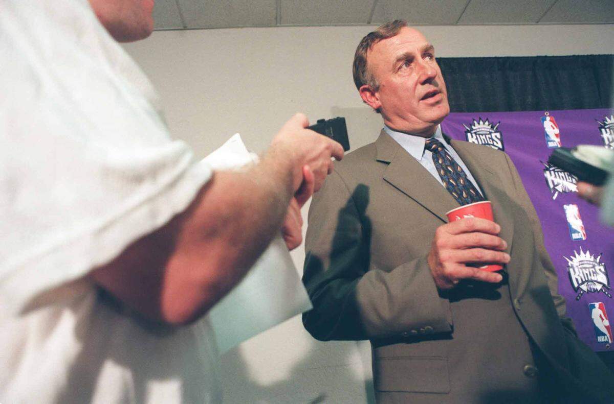 Sacramento Kings head coach Rick Adelman speaks during a news conference in Sacramento on Sept. 17, 1998, shortly after being named to the role.