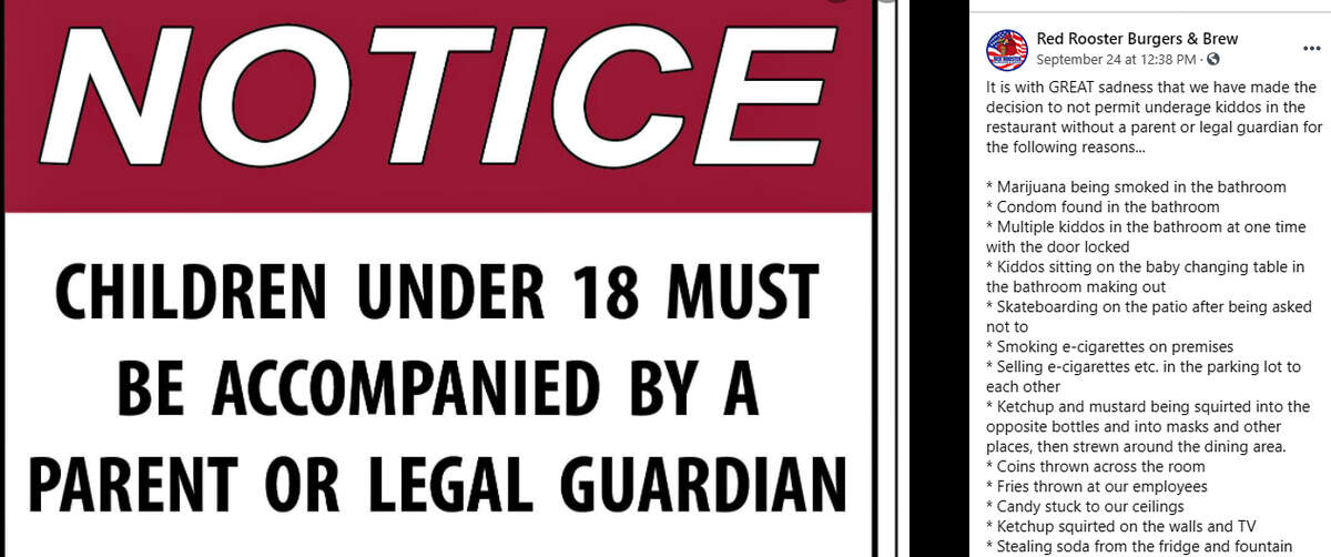Notice posted on Red Rooster Burgers & Brew Facebook page, Sept. 24, 2021