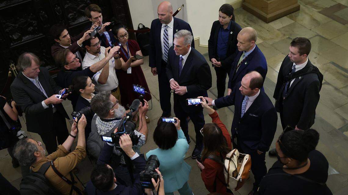 House Speaker Kevin McCarthy speaks to reporters
