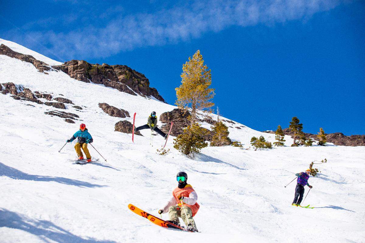 Skiers and snowboarders at Squaw Valley in March 2020.