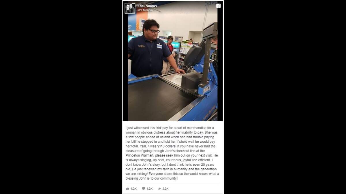 John Lopez Jr., 19, paid a woman’s $110 grocery bill when she panicked in his checkout line at a Walmart in Princeton, Texas. An online fundraiser has collected $27,000 for his college fund.