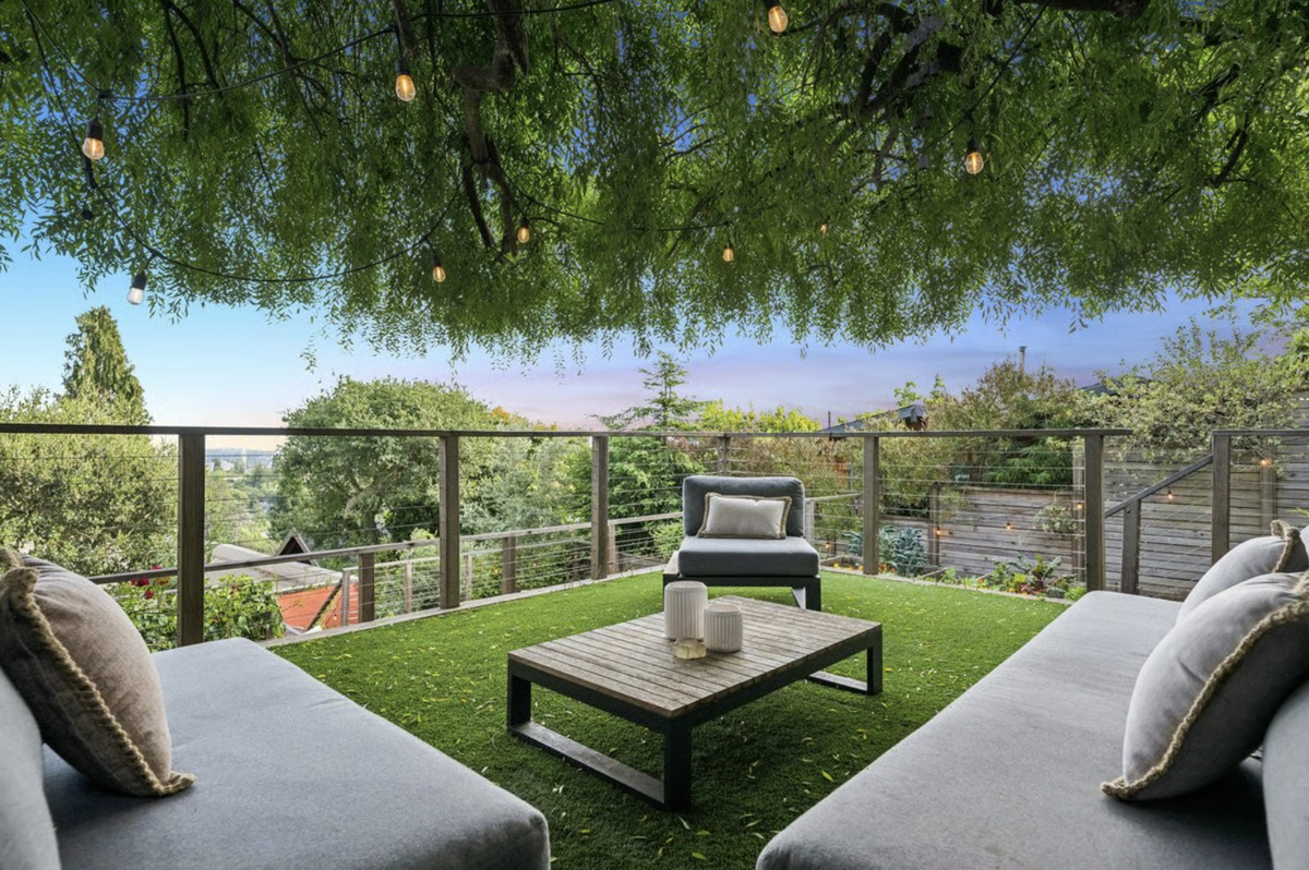 French doors open to garden areas.