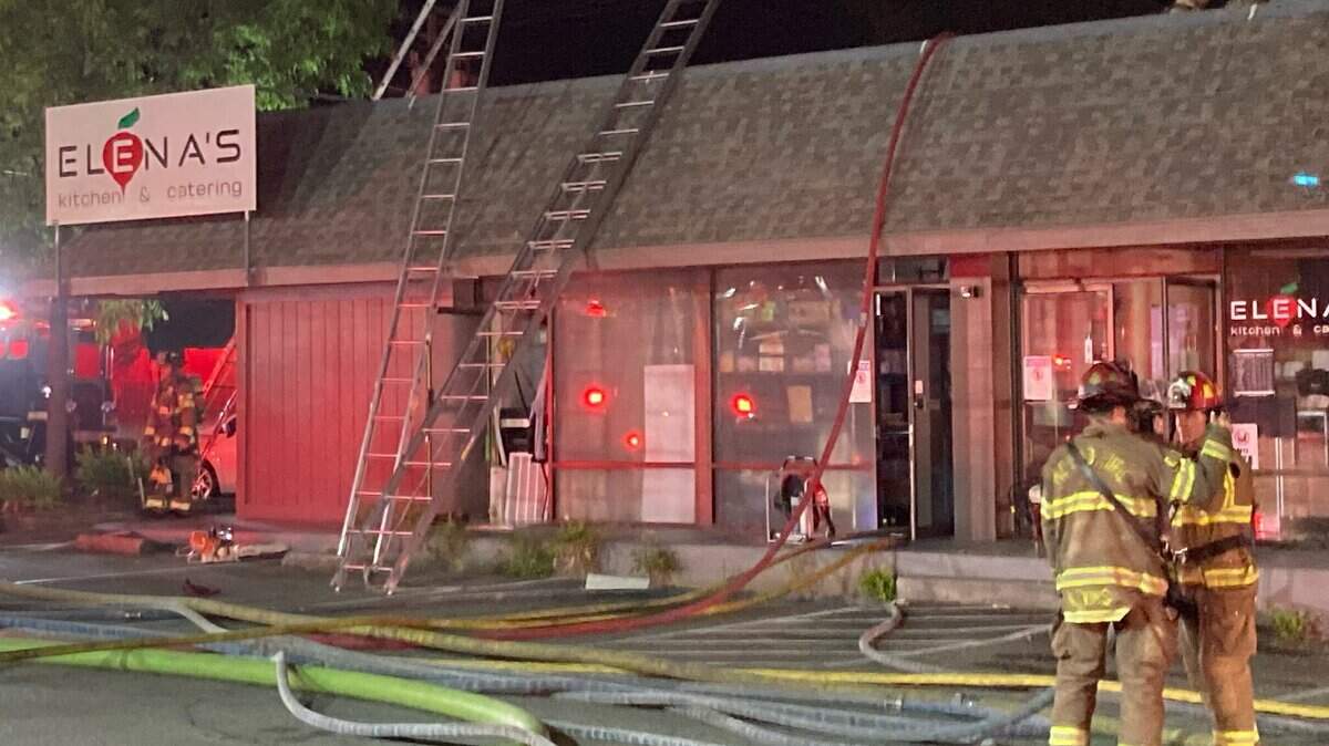 Firefighters from Sacramento Metro Fire respond to a blaze that broke out overnight at Elena’s Kitchen & Catering in Carmichael, CA. The cause of the fire remains under investigation.