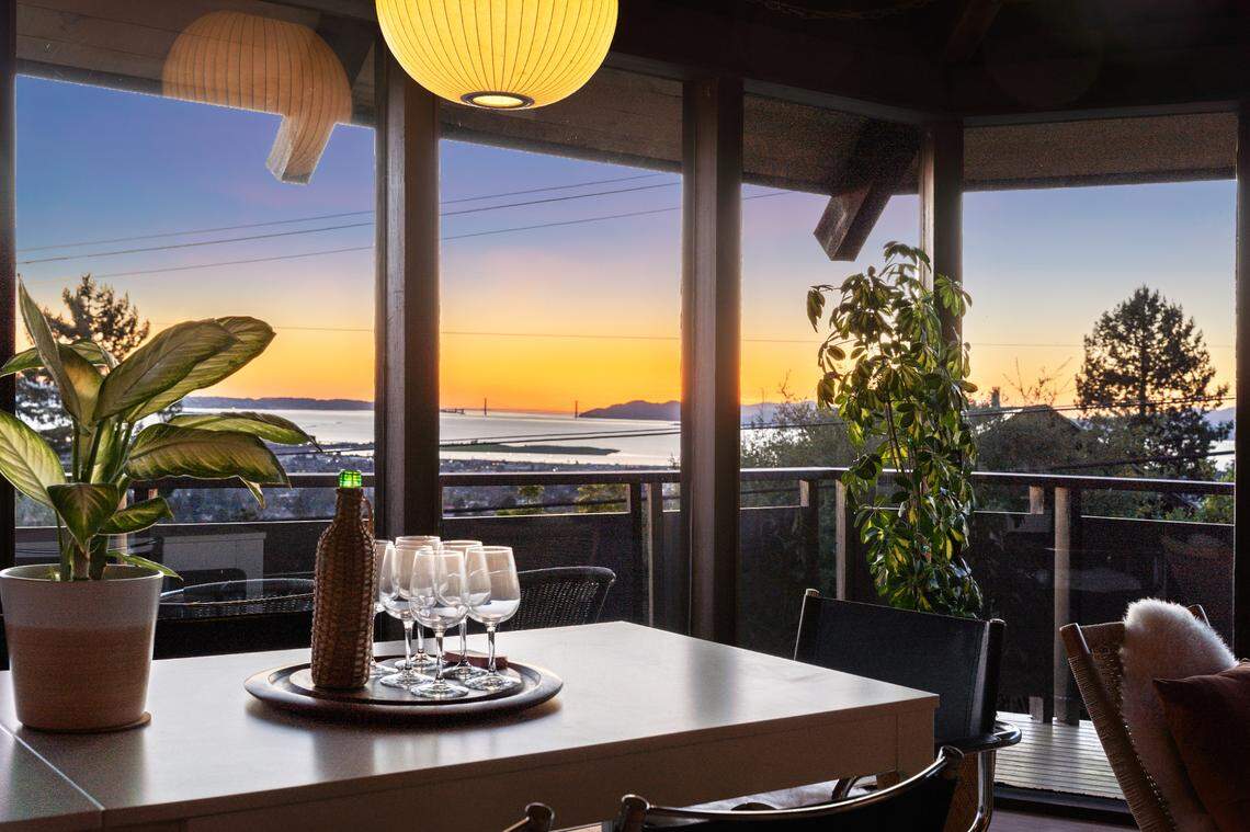 The two-bedroom, two-bathroom home has San Francisco Bay and city views.