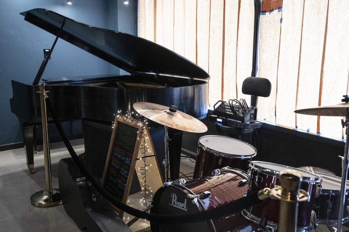 Instruments available for performers to use at Sweet Music Studio Cafe in Citrus Heights on Wednesday, Jan. 21, 2026.