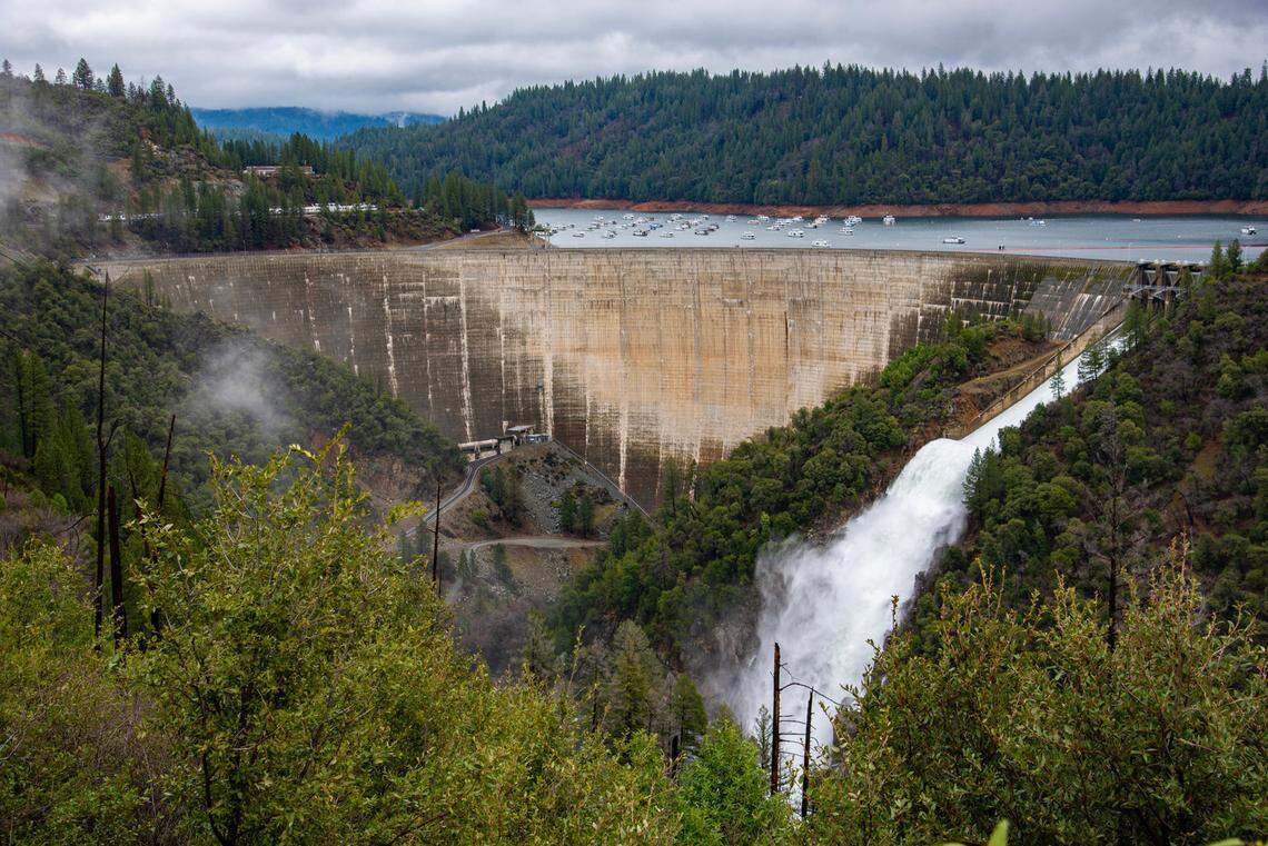 Water flows from the New Bullards Bar Dam into the North Yuba River on Monday, Feb. 3, 2024, as dam operators prepared for the atmospheric river that brought several inches of rain to the region last week.