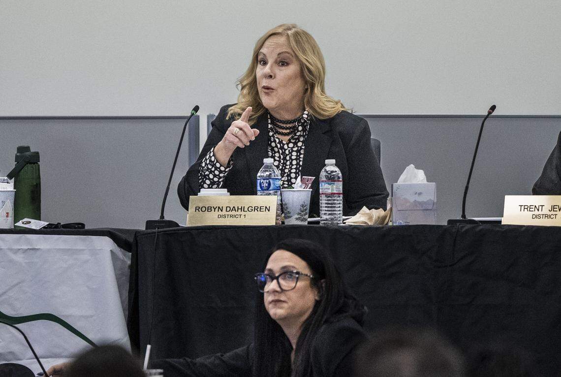 Robyn Dahlgren, chair of the Placer County planning commission, gives instructions during a planning commission meeting in Auburn on Thursday.