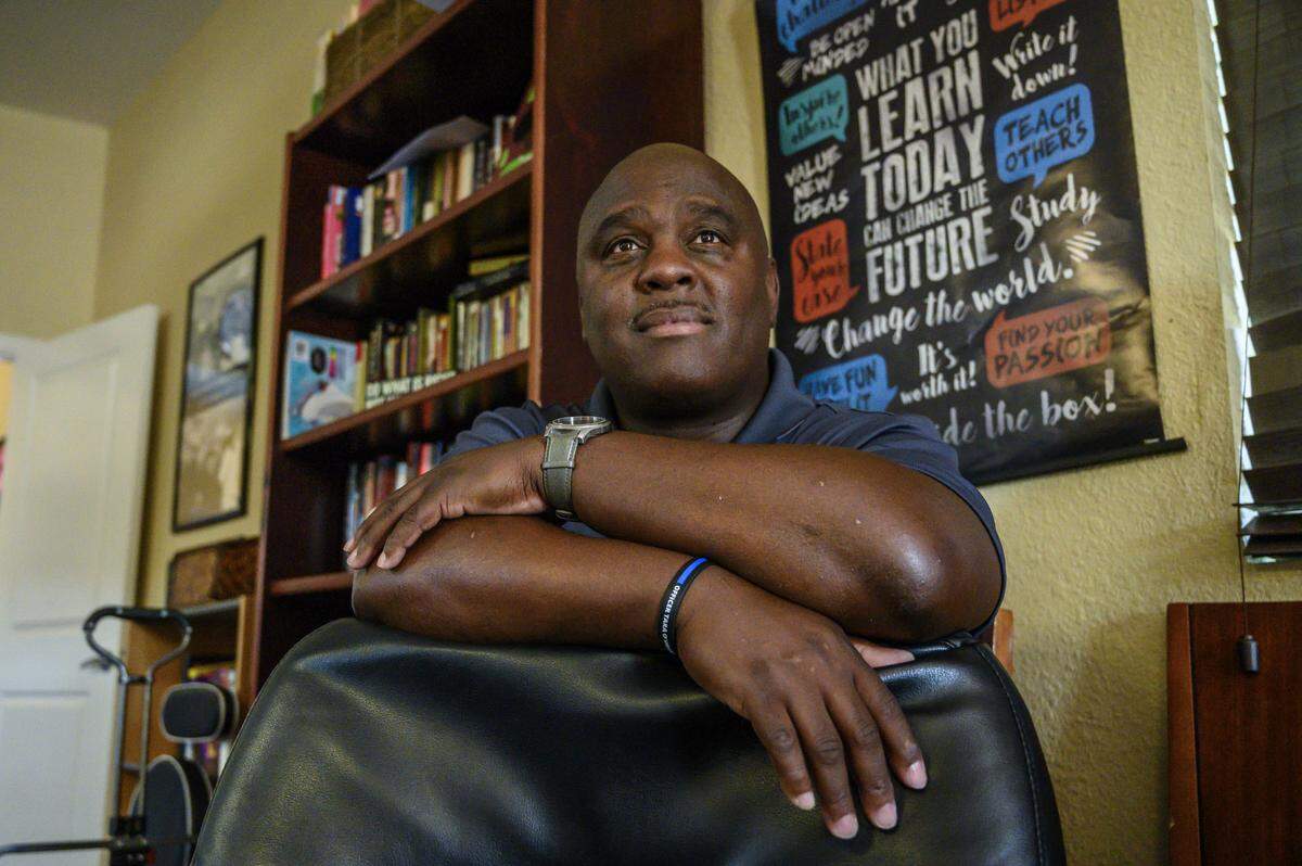 Mervin Brookins works at the community based outreach program Brother-to-Brother, which helps ex-offenders and ex-gang members rebuild their lives in the Del Paso Heights neighborhood of Sacramento. He talked about his opposition to the release of sexually violent predator Dariel Shazier into his community, Tuesday, Aug. 27, 2019.